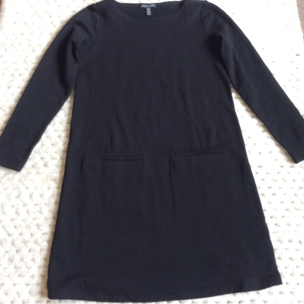 Eileen Fisher Black Long-Sleeve Mini Shift Dress